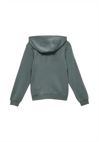 Kapuzensweatshirt in einem gedämpften Grünton. Aus weichem Stoff mit glatter Textur, ausgestattet mit gerippten Bündchen und Saum. Klassisches Pullover-Design.