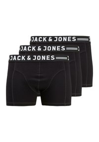 Boxer-briefs en coton noir avec une large ceinture portant le logo "JACK & JONES", texture lisse et design ajusté. Trois paires incluses.