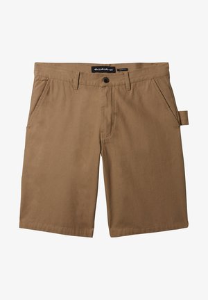 Khaki-Shorts aus Baumwolle, mit flachem Frontschnitt, seitlichen Taschen, Knopfverschluss und einem dezenten Etikett am Bund.