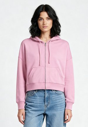 BASIC CROPPED HOODIE DROPSHOULDER - Felpa con zip - pink joy