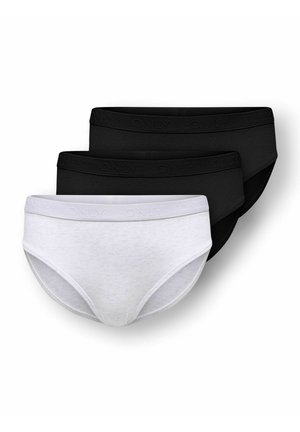 Three pairs of women's briefs in black and white. Made of soft fabric, featuring a smooth waistband with "ONLY" embossed pattern.