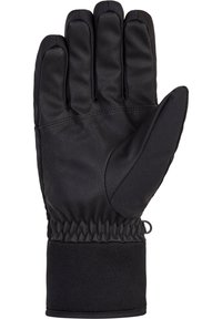 Gant isolé noir avec un extérieur en cuir texturé, une manchette élastique au poignet et une paume renforcée pour une meilleure prise et durabilité.