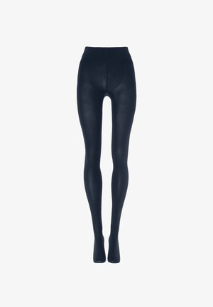 Ondoorzichtige marineblauwe leggings met een hoge taille, gladde textuur en strakke pasvorm. Geen zichtbare naden of patronen, met een uniforme kleur door het hele kledingstuk.