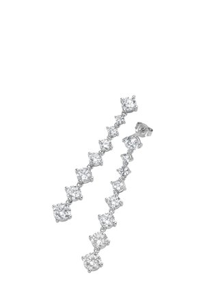 Silberohrringe mit einem linearen Design und abwechselnden rund geschliffenen klaren Steinen, die eine elegante und polierte Oberfläche präsentieren.