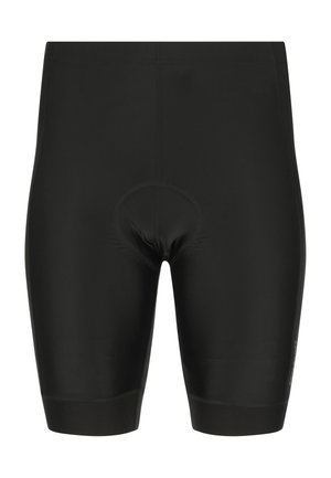 Sorte polstrede cykelshorts med flade sømme og høj talje, designet til komfort og ydeevne.