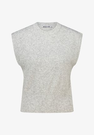 Lichtgrijze gebreide mouwloze trui-vest met een geribde ronde hals en tailleband, gemaakt door America Today.