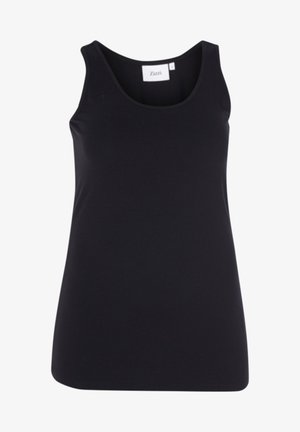 Čierny tielko vyrobené z hladkej, elastickej látky. Má široké ramienka a okrúhly výstrih. Jednoduchý a univerzálny dizajn.