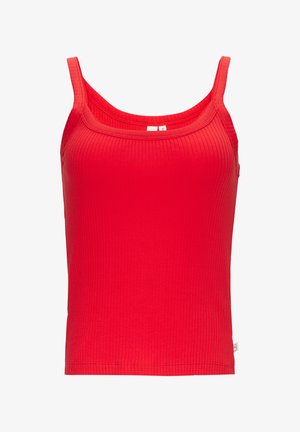 Canotta rossa a coste con spalline sottili, caratterizzata da un design aderente e una texture morbida. Stile semplice con orlo dritto e dettagli del marchio minimalisti.