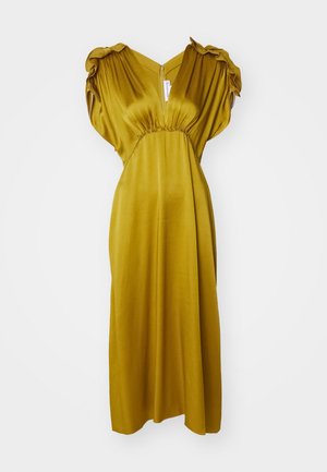 Victoria Beckham V NECK RUFFLE MIDI DRESS - Cocktailkleid/festliches Kleid - harvest gold