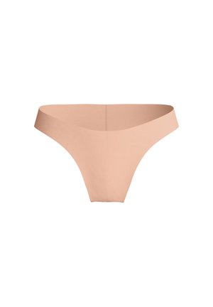 Nude Tanga-Unterwäsche mit glatter, dehnbarer Textur. Verfügt über einen breiten Bund und ein minimalistisches Design, das hinten vollständige Abdeckung bietet.