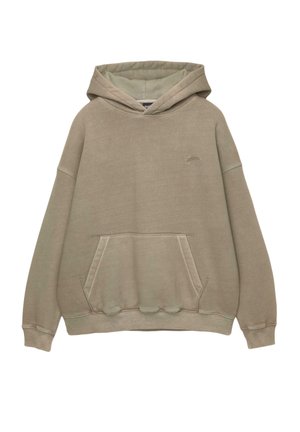 Kapuzensweatshirt in Taupe mit Kängurutasche, gerippten Manschetten und Saum. Mit kleinem Logo auf der Brust. Weiche, lockere Passform.