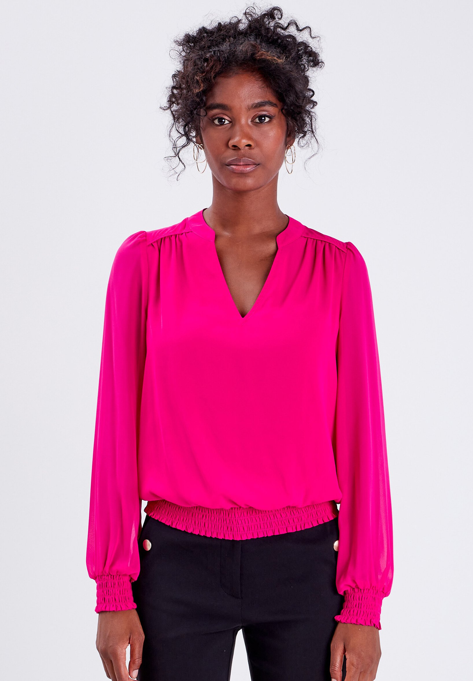 Haut Cache Noir, Rose Et Rouge - Taille 24 - Bonmarché - Viscose élasthanne - Manches Courtes - Occasion Très Bon état