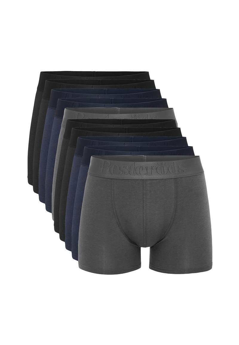 Boxers ajustés pour homme de différentes teintes, y compris noir, gris et bleu marine. Matériau en coton doux avec logo imprimé sur la taille.