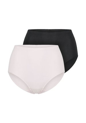 Deux paires de sous-vêtements sans couture taille haute, un noir et un beige clair, présentés à plat sur un fond blanc.