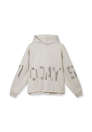 Sweat à capuche beige clair à manches longues, avec une grande inscription rayée "7 DAYS" traversant le devant et les bras.