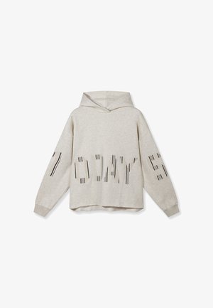 Sweat à capuche beige clair à manches longues, avec une grande inscription rayée "7 DAYS" traversant le devant et les bras.