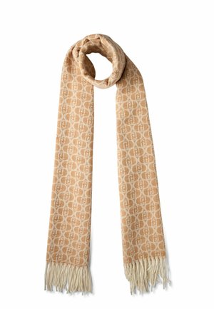 Sciarpa a motivo tan con un design ripetuto, con estremità frangiate. Realizzata in tessuto morbido, presenta una leggera lucentezza e una texture delicata.