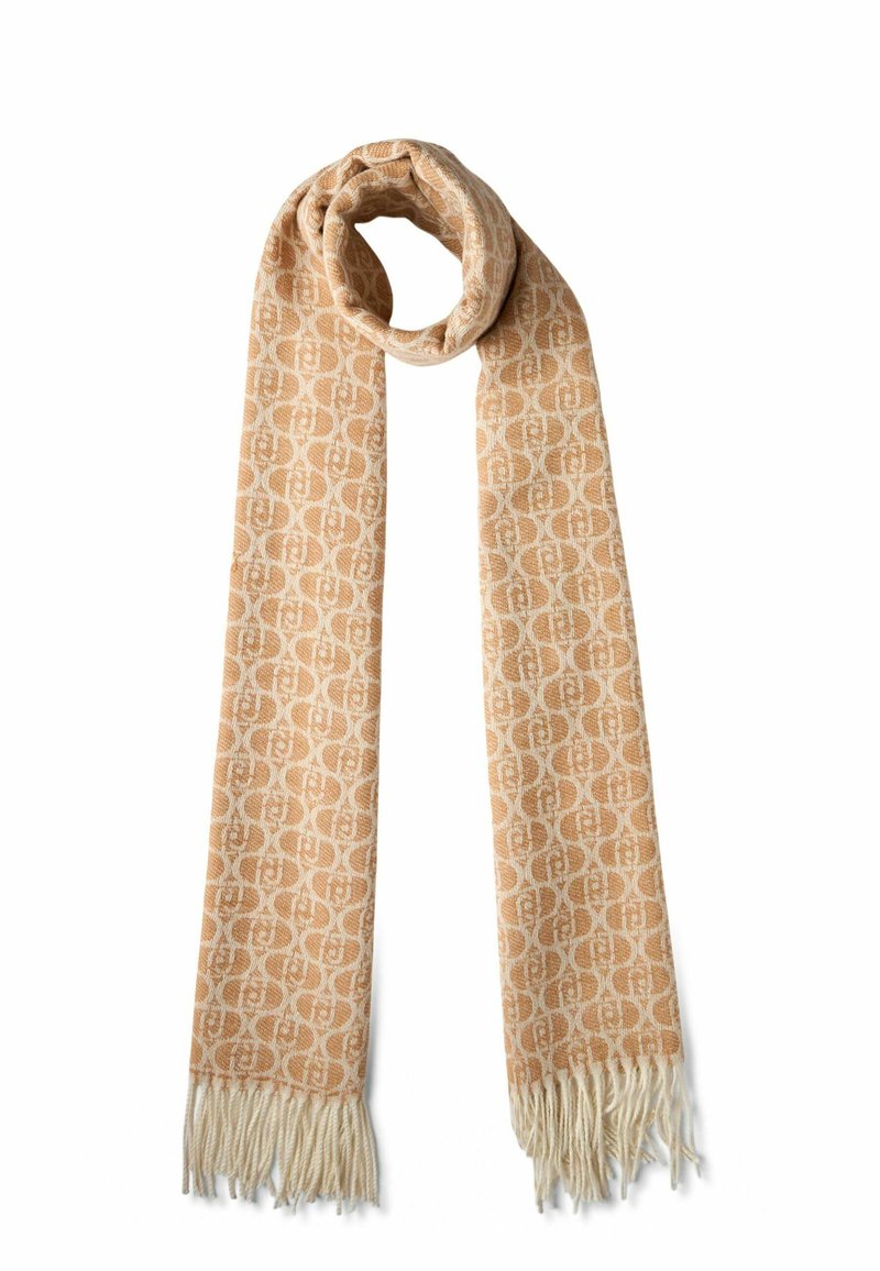 Sciarpa a motivo tan con un design ripetuto, con estremità frangiate. Realizzata in tessuto morbido, presenta una leggera lucentezza e una texture delicata.