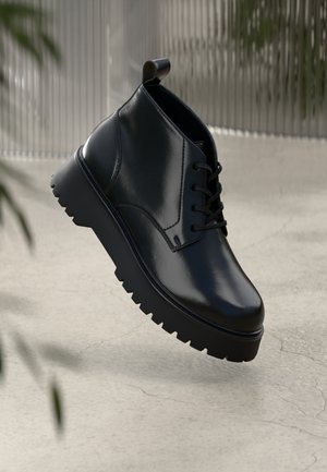 LEATHER - Bottines à lacets - black
