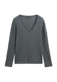 V-NECK WITH BRAIDED DETAIL - Stickad tröja - grey