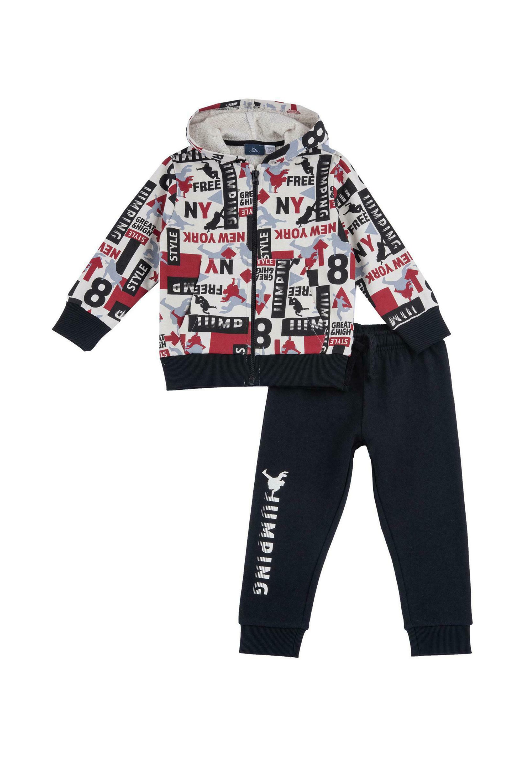 Tuta Completa Chicco Per Bimba – Felpa Grigia Con Maniche Rosse, Stampa Cuore E Bimbe, Pantaloni Abbinati, Taglio Comodo