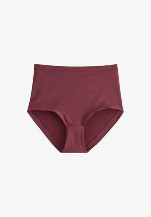 Bordeaux højtaljede trusser med glat tekstur, elastisk linning og uden synlige mønstre eller udsmykninger. Klassisk skæredesign.