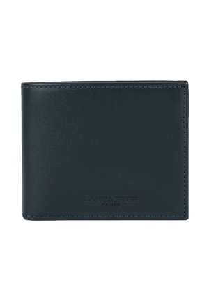 Zwart leren bi-fold portemonnee met geperst "LANCASTER PARIS" logo in het midden aan de voorkant.