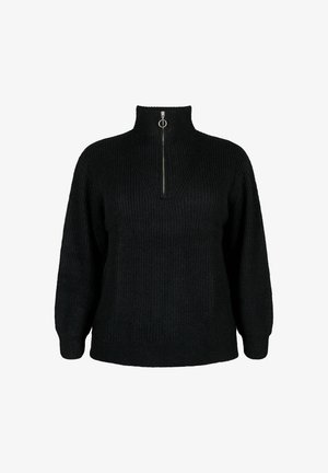 Zizzi FLASH MIT HOHEM KRAGEN UND REISSVERSCHLUSS - Džemperis - black