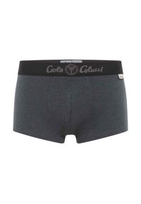 Gray boxer shorts with a black waistband featuring the "Colucci" logo. Soft fabric, close-fitting design, and no visible patterns.