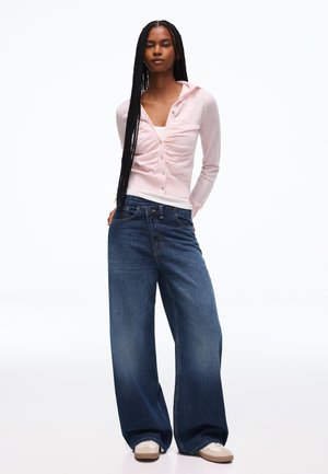 Bershka DENIM WIDE CROSSED - Wide leg - dark blue