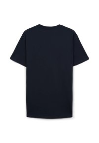 T-shirt in cotone blu navy, con vestibilità rilassata, maniche corte, collo rotondo, tessuto liscio e orlo cucito. Senza marchi o grafiche visibili.