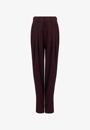 Bordeaux op maat gemaakte broek met plooien, hoge taille, zijzakken en taps toelopende benen. Gemaakt van een gladde, gestructureerde stof.