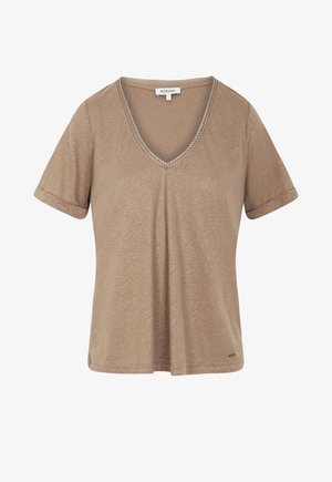 Morgan, MORGAN MORGAN PEARL-EMBELLISHED V-NECK T-SHIRT - T-Shirt basic - taupe
