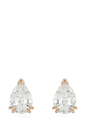 Birnenförmige Diamant-Stud-Ohrringe, gefasst in Roségold-Prong, die klare, facettierte Steine mit einem funkelnden Finish präsentieren.