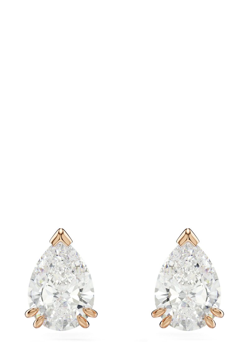 Päronformade diamantörhängen i roséguld med klara, facetterade stenar som har en glittrande yta.