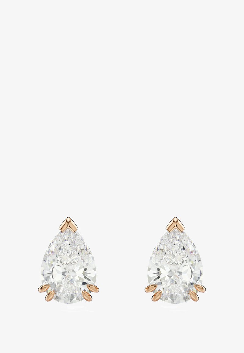 Päronformade diamantörhängen i roséguld med klara, facetterade stenar som har en glittrande yta.