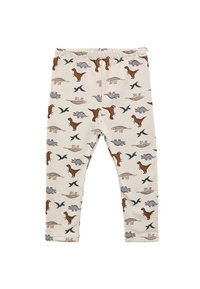 Leggings in crème katoen met een dinosaurusschema in bruin, grijs en zwart. Met een elastische tailleband voor comfort.