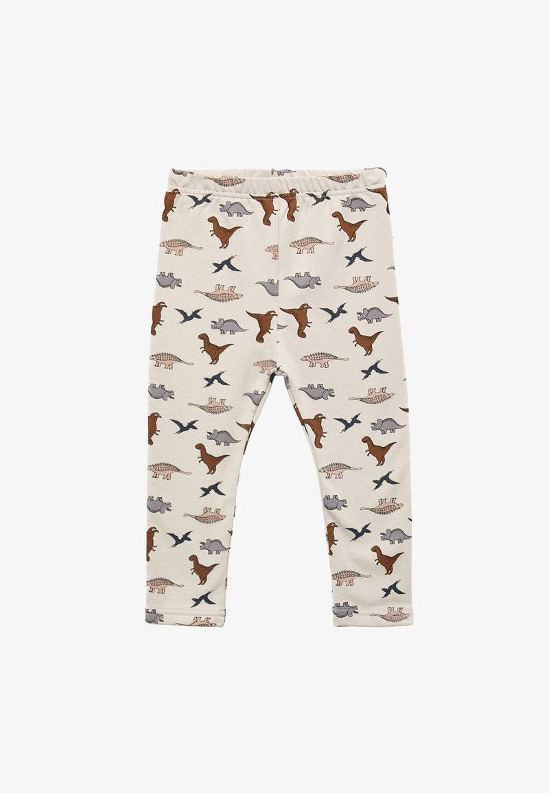 Leggings in crème katoen met een dinosaurusschema in bruin, grijs en zwart. Met een elastische tailleband voor comfort.