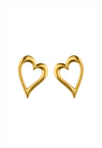 Gouden hartvormige oorbellen met een gepolijste afwerking, voorzien van een open ontwerp en gladde, gebogen randen.