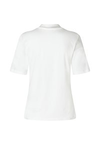 Weißes Baumwoll-T-Shirt mit rundem Halsausschnitt und kurzen Ärmeln. Das Design ist einfach und verfügt über keine grafischen Muster oder Akzente.
