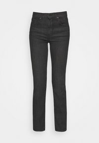 Svarta denimjeans med rak bendesign. Har knapplåsning, fem fickor och subtila sömdetaljer. Mjuk textur.