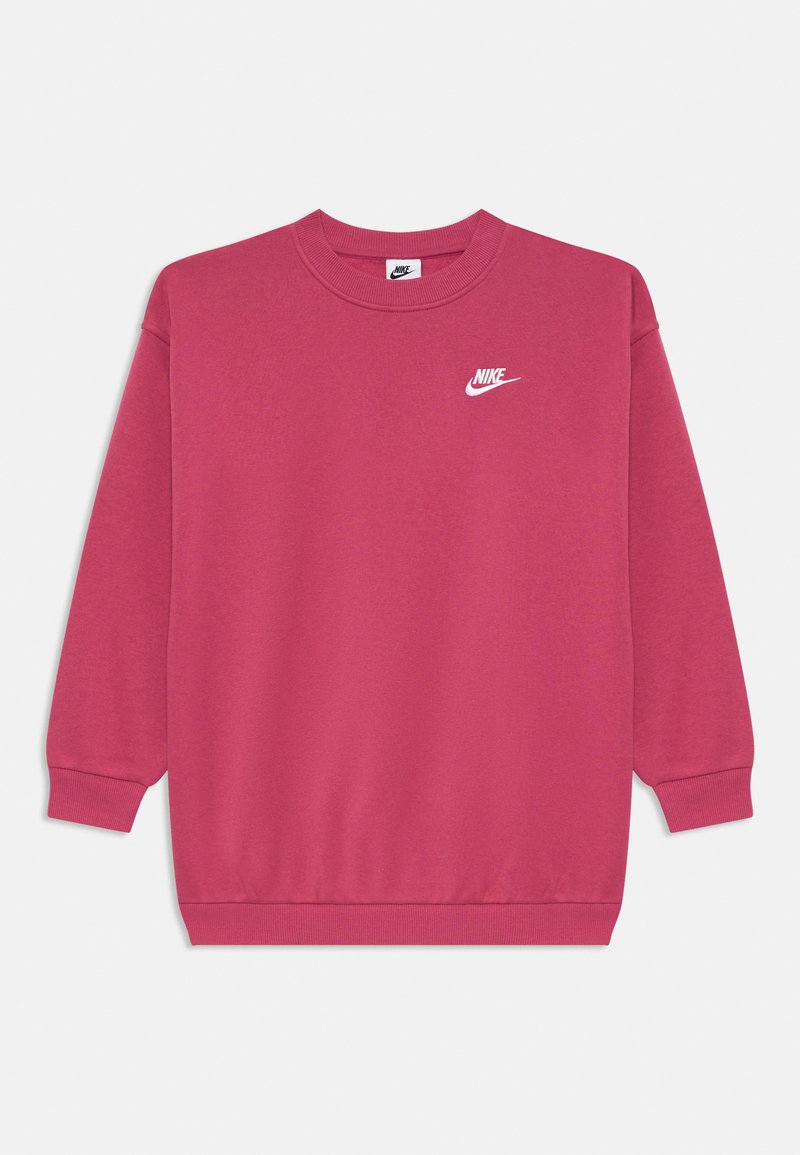 Sweatshirt rosa feito de um tecido macio, com decote redondo, mangas longas e um pequeno logo branco da Nike no peito.