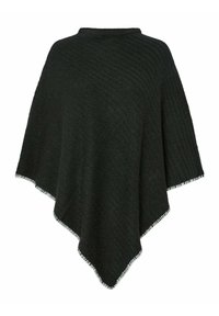 Poncho nero con un design a maglia texturizzata, con collo alto e finitura a zigzag. Leggero e si drappeggia a forma di triangolo.