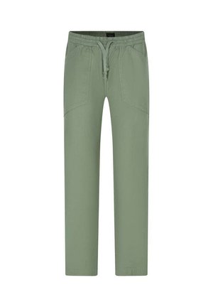Pantalon décontracté vert clair avec taille élastique, cordon de serrage et deux poches avant, présenté sur un fond blanc.