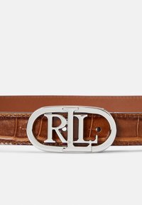 Lauren Ralph Lauren LOGO REVERSIBLE EMBOSSED SKINNY BELT - Diržas - tobacco/lauren tan