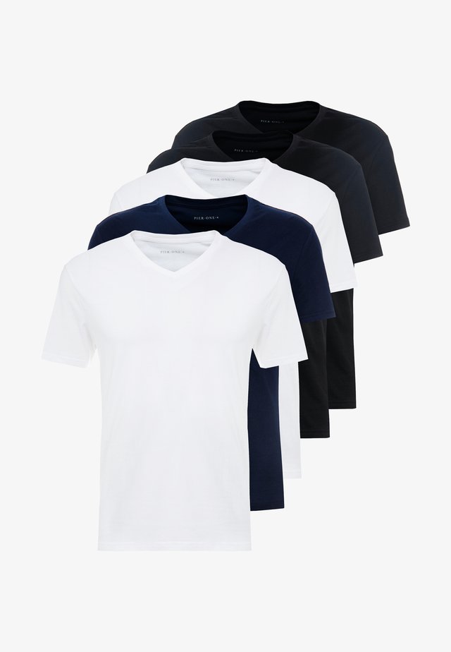5 PACK - T-shirt basique - white/blue/black