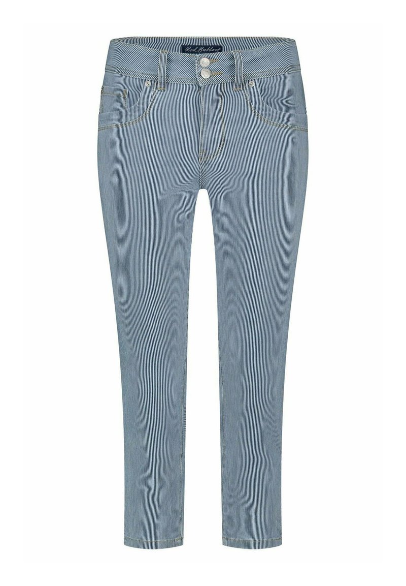 Gestreepte blauwe denim jeans met een slim fit, met twee voorkezen, een knoopsluiting en gestikte details langs de naden.