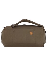 Olivi vihreä duffel-laukku, joka on valmistettu kestävästä kankaasta. Laukussa on vetoketjukiinnitys, yläkahva ja nahkainen logopatch. Yksinkertainen ja toimiva muotoilu.