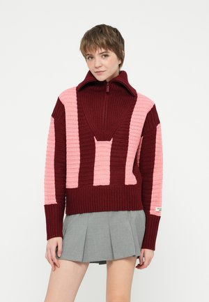 STRIPE ZIP PULLOVER - Svetr - pink/red