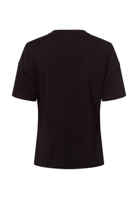 T-shirt nera a girocollo realizzata in cotone. Maniche corte e vestibilità rilassata, caratterizzata da una texture pulita e liscia, senza motivi o decorazioni.